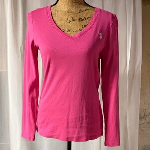 U.S. Polo Assn. Bright Pink V-Neck Long Sleeve Top